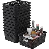 Gainhope 12 Packs Plastic Baskets with Handle, Woven Storage Organizer Bins for Home, Bathroom, Classrooms, Office, School, Black