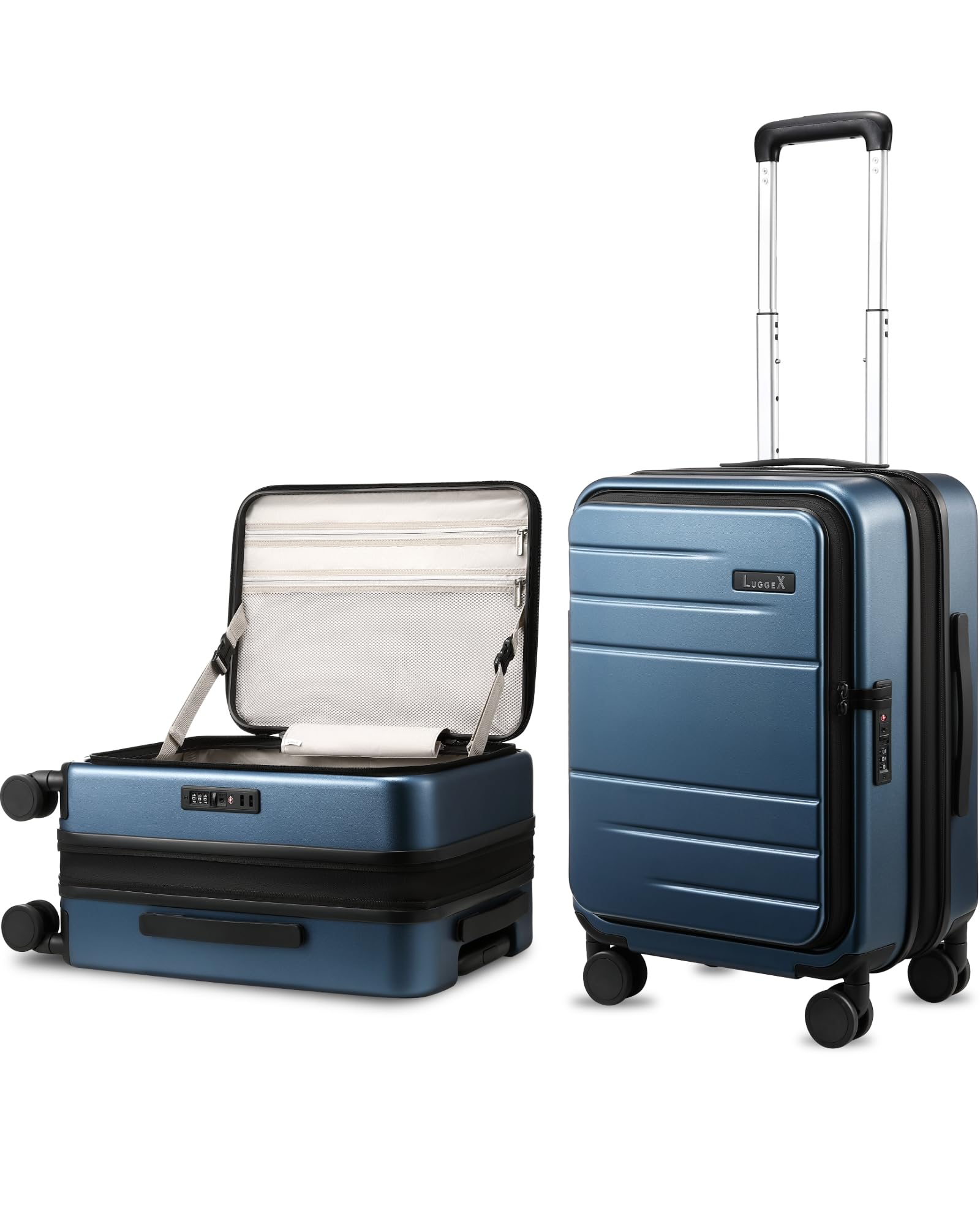 Photo 1 of LUGGEX Carry On Luggage Top Opening, FLT Expandable Polycarbonate Hard Shell Suitcase with Wheels (FX-Lite, Blue, 20 Inch, 36L-41L)