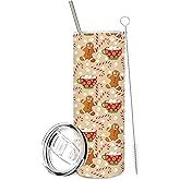 JarThenaAMCS Christmas Tumbler with Straw Lid Gingerbread Man Candy Cane Stainless Steel Cup for Holiday Xmas Party Gifts, 20 Oz