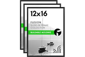 Americanflat 12x16 Picture Frame with Polished Front Cover - Set of 3 - Slide-In Photo Frame with Buildable Molding - Fusion 