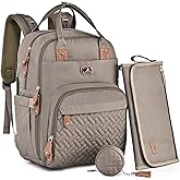 Dikaslon Diaper Bag Backpack with Portable Changing Pad, Pacifier Case and Stroller Straps, Large Unisex Baby Bags for Boys Girls, Multipurpose Travel Back Pack Moms Dads,Khaki