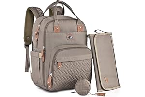 Dikaslon Unisex Polyester Diaper Backpack Daypack with Portable Changing Pad Khaki