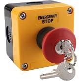 BAOMAIN Keyed Emergency Stop Push Button Switch with Enclosure Box 1NO1NC | 1NO 1NC 10A 660V 22mm Red Mushroom Station. IP65 Waterproof Safety Control For Industrial Machine Automation &amp; CNC Equipment