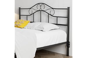 IKIFLY Metal Queen Size Headboard, Adjustable Height, Heavy Duty Steel Curved Queen Headboard Only for Bedroom, Farmhouse Scrollwork Design, Easy Assembly, Attach Frame, Black