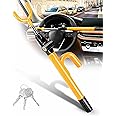 Tevlaphee Steering Wheel Lock Anti-Theft Device Security Car Lock Anti Theft Car Device Visible Car Wheel Lock Adjustable Antitheft Locking Devices with 3 Keys (Yellow)