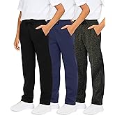 Real Essentials 3 Pack: Boys' Tech Fleece Open Bottom Sweatpants with Pockets (Size 6-24)