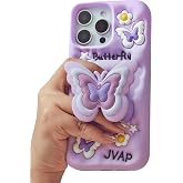 TUFTA for iPhone 14 Case, Kawaii 3D Butterfly Pop-Up Grip for Girls | Makes Mirror Selfies Sweeter, Cute Girly Cartoon Style with Stand, Soft Silicone Drop Protection