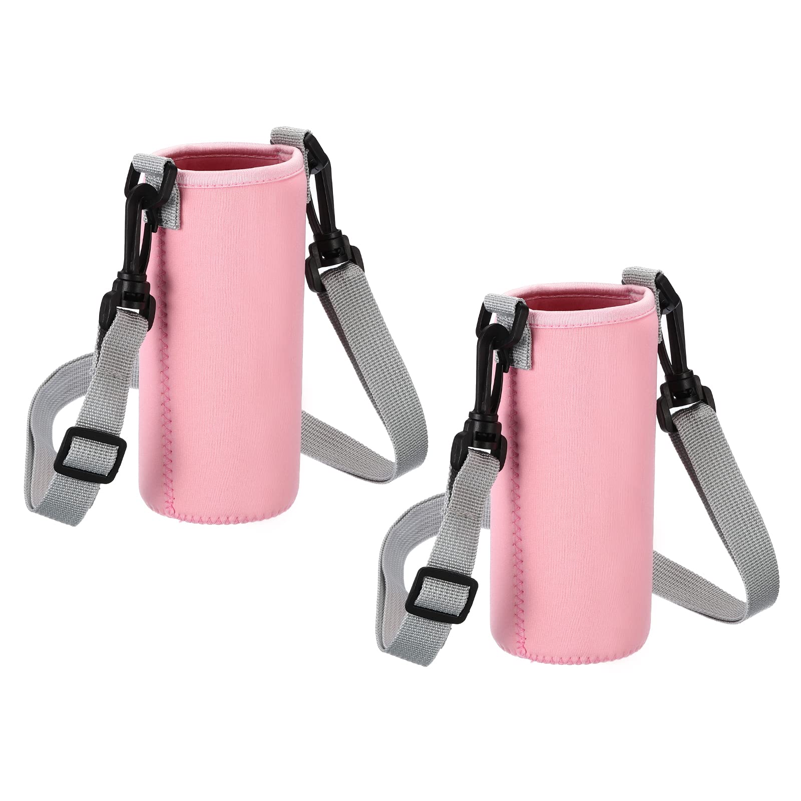 PATIKIL 65mmx155mm Water Bottle Sling Bag, 2 Pack Neoprene Portable Insulated Bottle Holder Carrier with Adjustable Shoulder Strap, Pink
