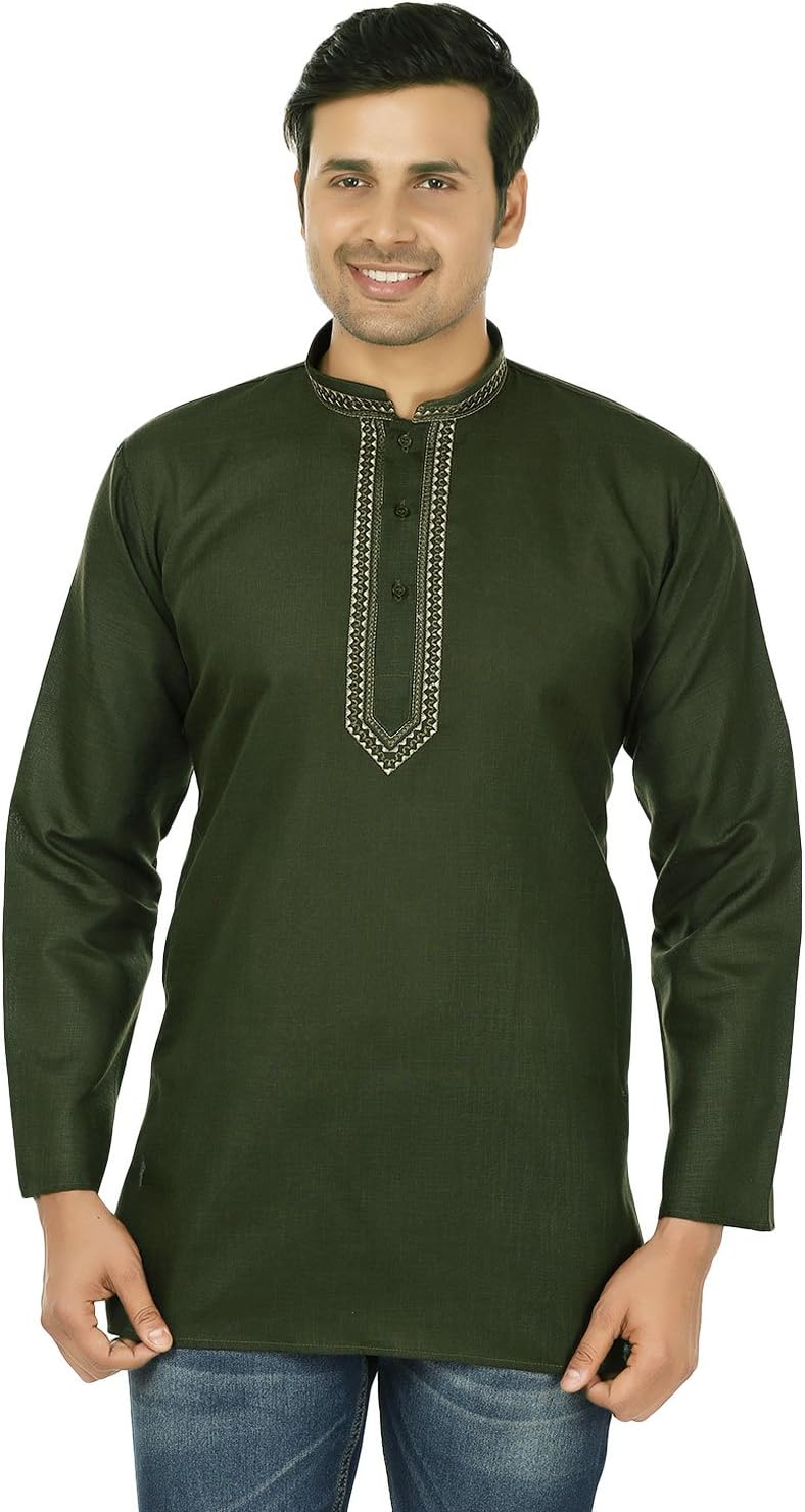 Maple Clothing Fashion Shirt Embroidered Men's Short Kurta Cotton Indian Dress