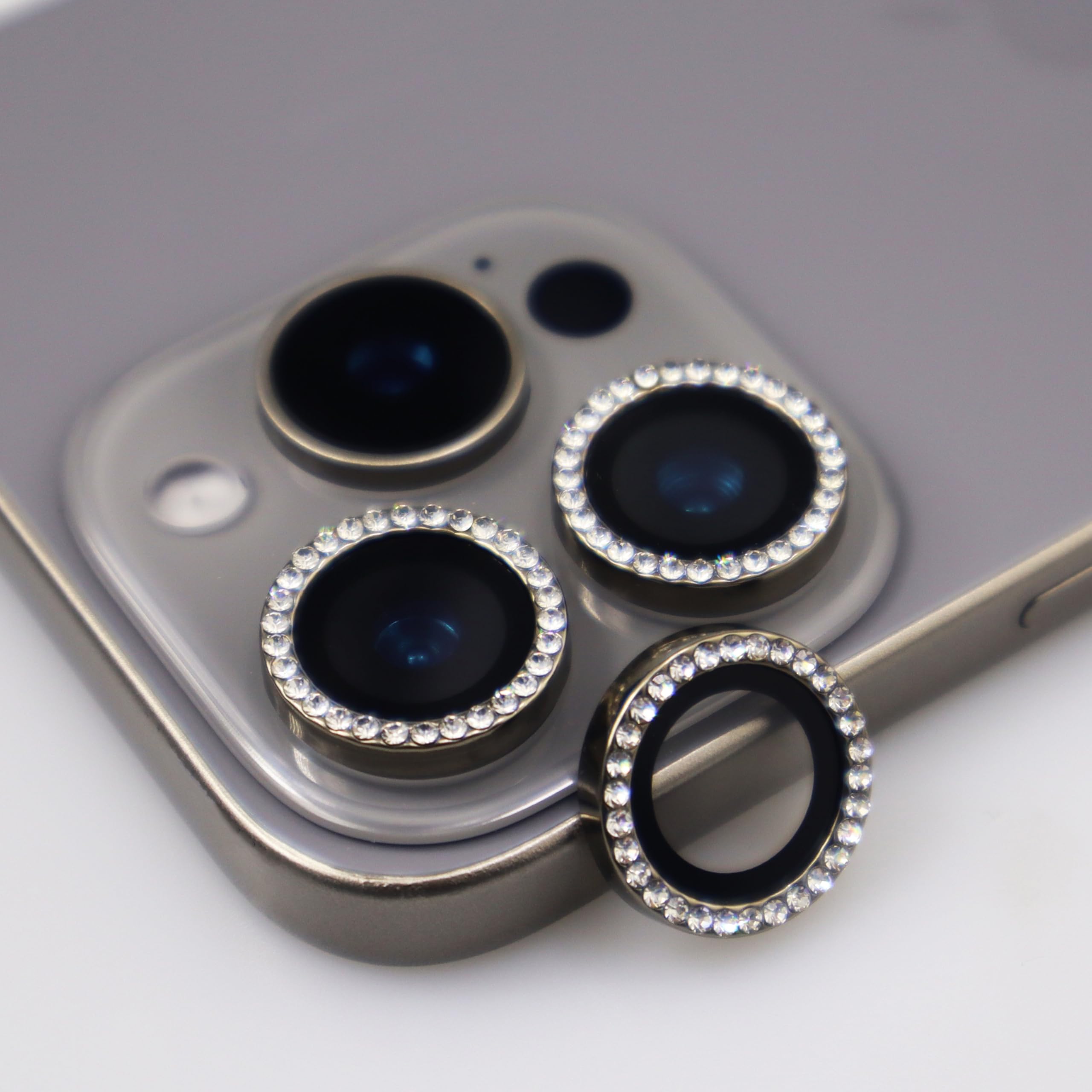 BONVAN for iPhone 16 Pro / 16 Pro Max Camera Lens Protector Bling Glitter Diamond Metal Crystal Tempered Glass Screen Accessories Rhinestones Lens Cover for iPhone 16 Pro/Pro Max (Natural Titanium)