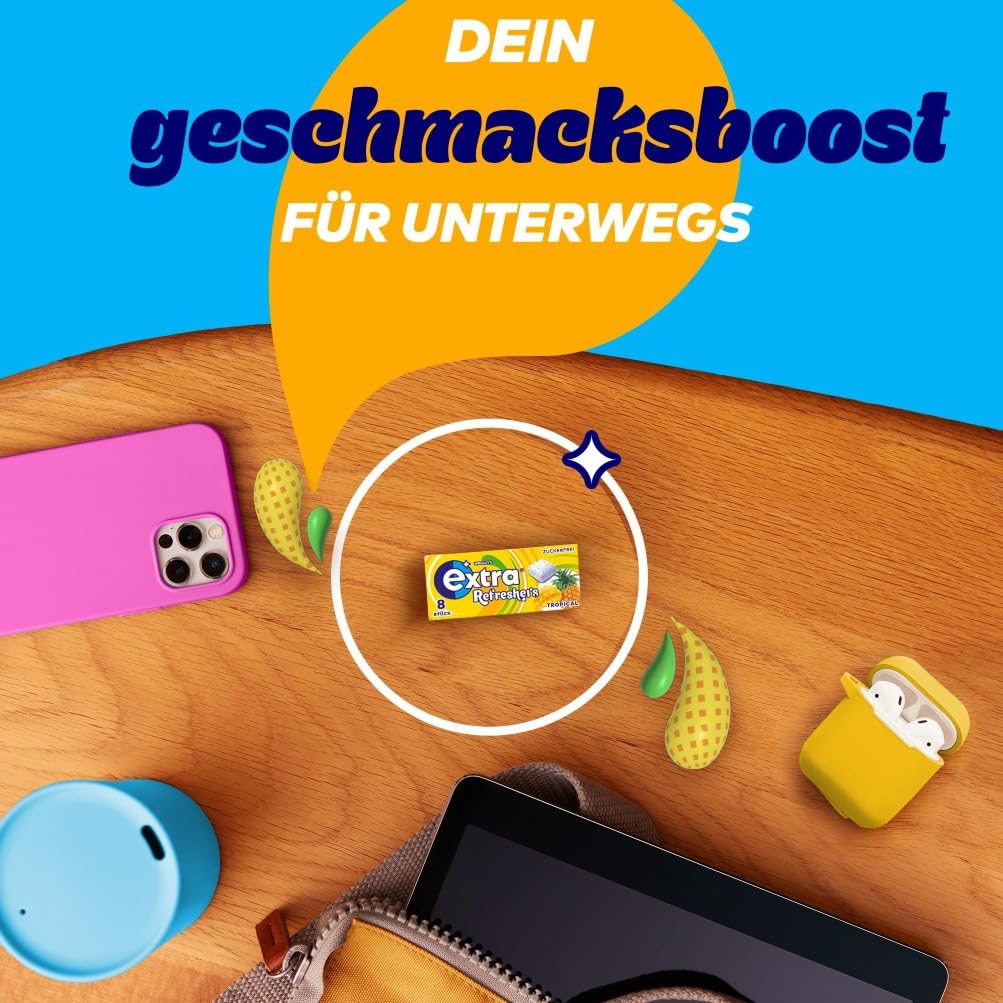 Extra Refreshers Kaugummi zuckerfrei, Tropical Gum, 12 x 8 Dragees, Großpackung Chewing Gum, Xylitol Kaugummi ohne Zucker (96 Dragees) 6