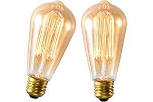 Vintage Edison Light Bulbs, ST58 60W E26, Amber Glass, 2200K Warm White, Set of 2