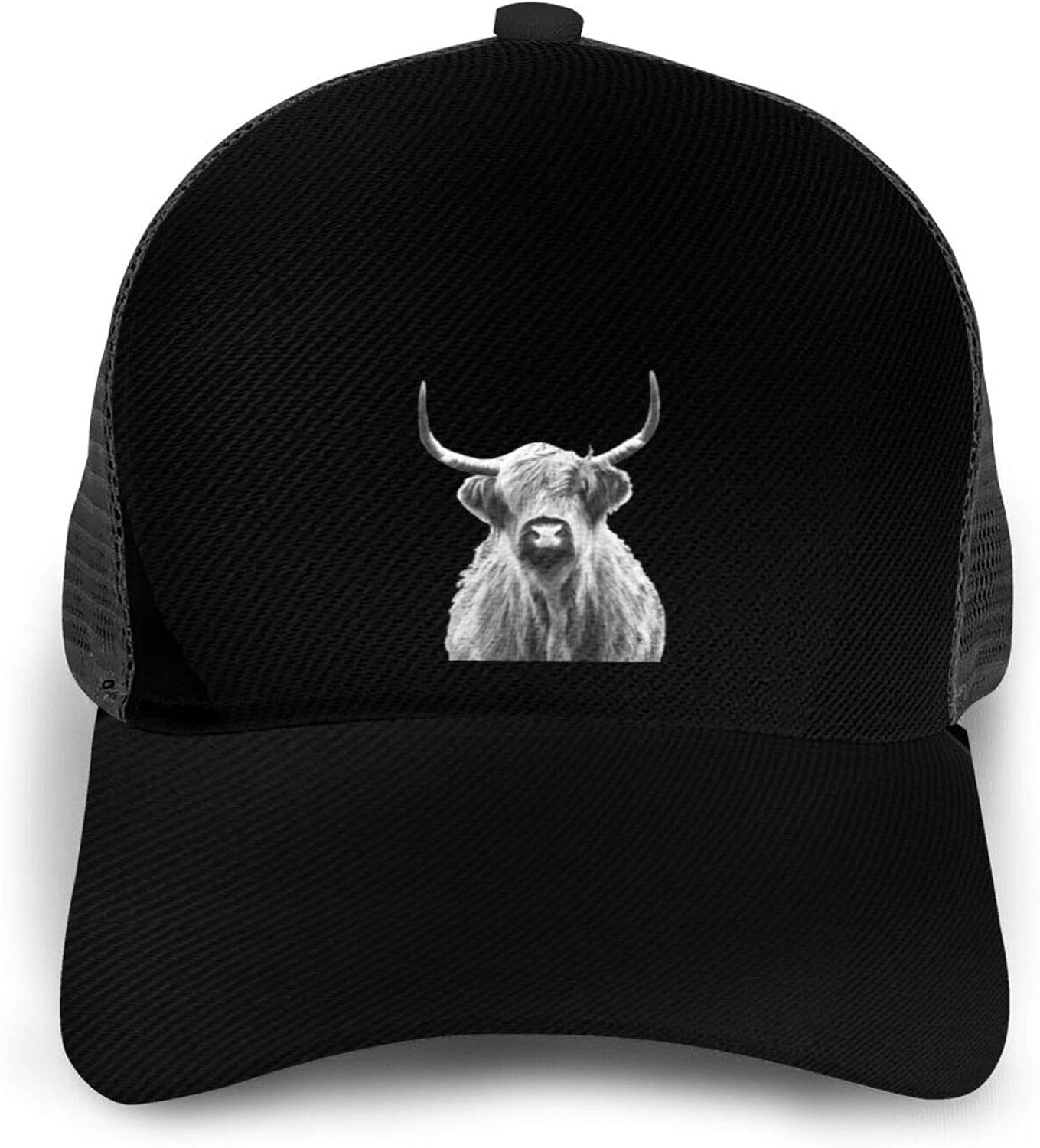 PHONEOOPP Black and White Highland Cow Hats for Men Women Fashionable
