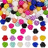 CRAFTYMELODY 120Pcs Rose Flower Beads 12 Color Flat Base Resin Flower Beads Loose Spacer Blossom Charms for Jewelry Making Accessory Supplies Bracelets Necklace Dangle Earring DIY Crafts
