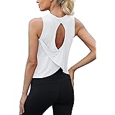 Mippo Wokout Tops for Women Open Back Athletic Gym Tank Backless Shirts Running Crop Tops Loose Fit