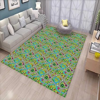 Amazon Com Kids Car Race Track Roadway Activity Floor Mat For