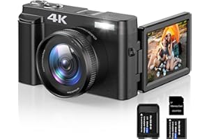 IWEUKJLO 4K Digital Camera for Photography Autofocus 16X Digital Zoom, 48MP Vlogging Camera with 32GB SD Card, 3'' 180° Flip Screen Compact Camera,2 Batteries