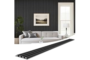 LARWORKS WPC Slat Wall Panels 8 Pack 96" x 6.6", Waterproof Fluted Wall Paneling, Accent 3D Wall Panel for Wall Decor, Bathroom, Bedroom, Office - High Grille Black (Cover Approx.35 sq.ft)