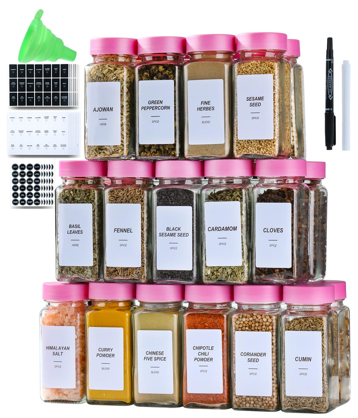 Photo 1 of 24 Glass Spice Jars with Label-4oz Spice Containers with Lids and Shaker Lids,3 Sets of Spice Labels 1 Collapsible Funnel 2 Erasable Markers (24)