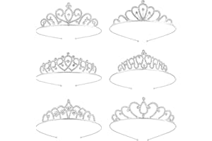 6pcs Silver Crystal Tiara, Rhinestone Crown for Girls Women Crystal Tiara Princess Crown for Girls Birthday Party Wedding Pro