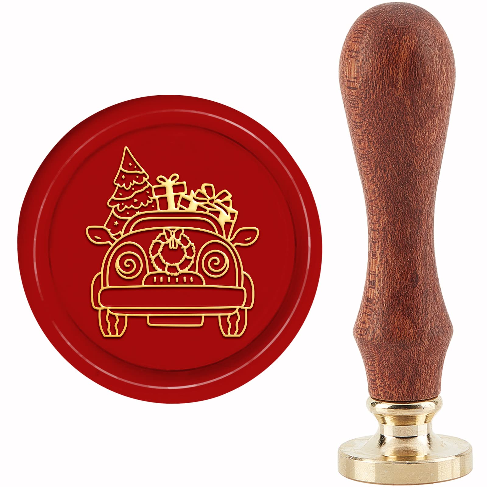 CRASPIRE Christmas Tree Wax Seal Stamp Gift Car Sealing Merry X'MAS EVE 30mm 1.18inch Removable Brass Head with Wooden Handle Invitations Greeting Cards Wrap