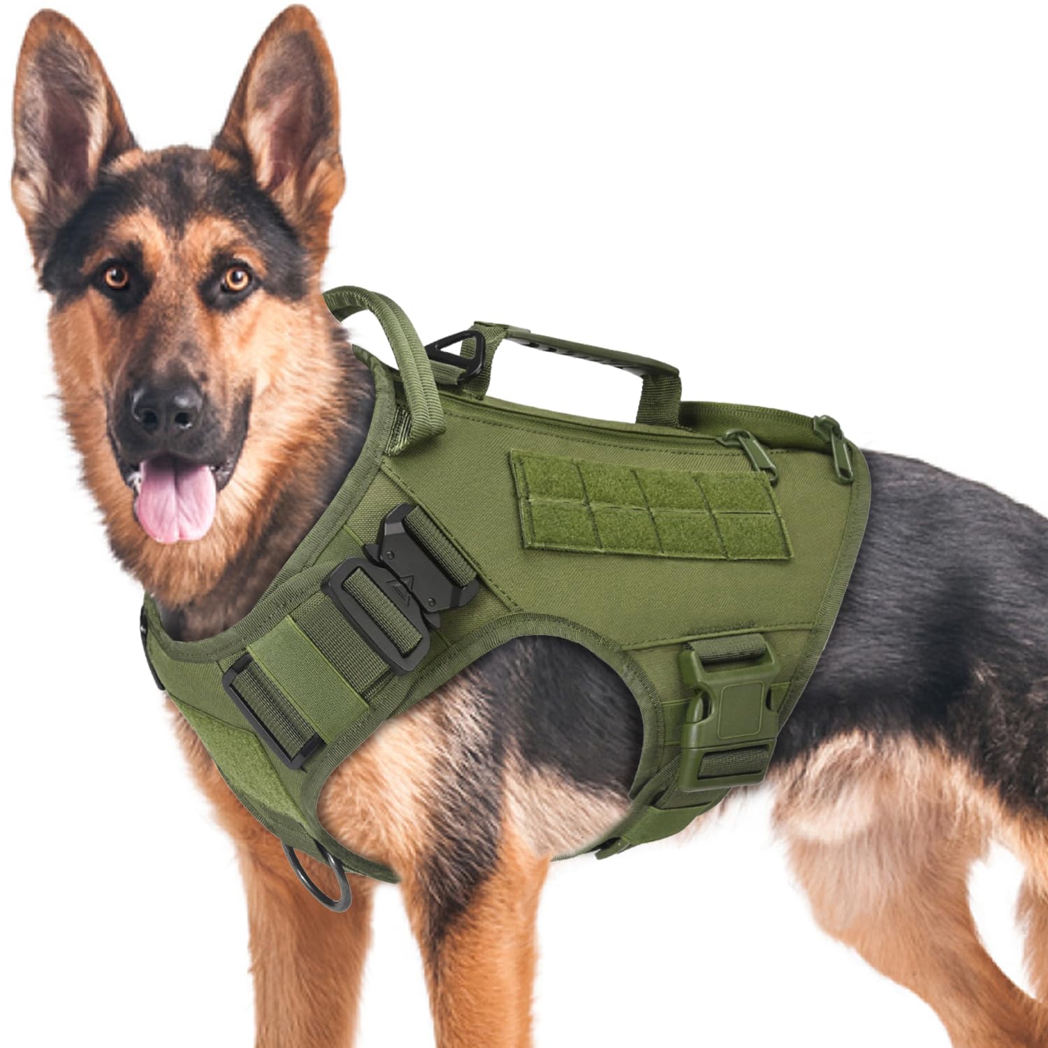 Tactical Dog Harness for Medium and Large Dogs No Pull Adjustable Dog Vest for Training Hunting Walking Military Dog Harness with Handle Service Dog Vest with Molle Panels Green,XL,Vest Only — image 1