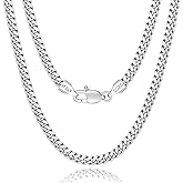 Fasongo Solid 18K Over 925 Sterling Silver Chain for Men Women, 4mm Cuban Link Necklace, Hip-Hop & Cool Style, 16-26 Inch