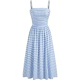 CIDER Women's Summer Gingham Midi Dress Sleeveless Ruched Plaid Dress Spaghetti Strap Dresses Casual Trendy