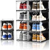 10 Pack Shoe Storage, Stackable Shoe Organizer, Clear Shoe Boxes for Closet | Plastic Shoe Containers with Magnetic Door, Sturdy Sneaker Storage Organizer, Shoe Cabinet Fit up to US Size 12