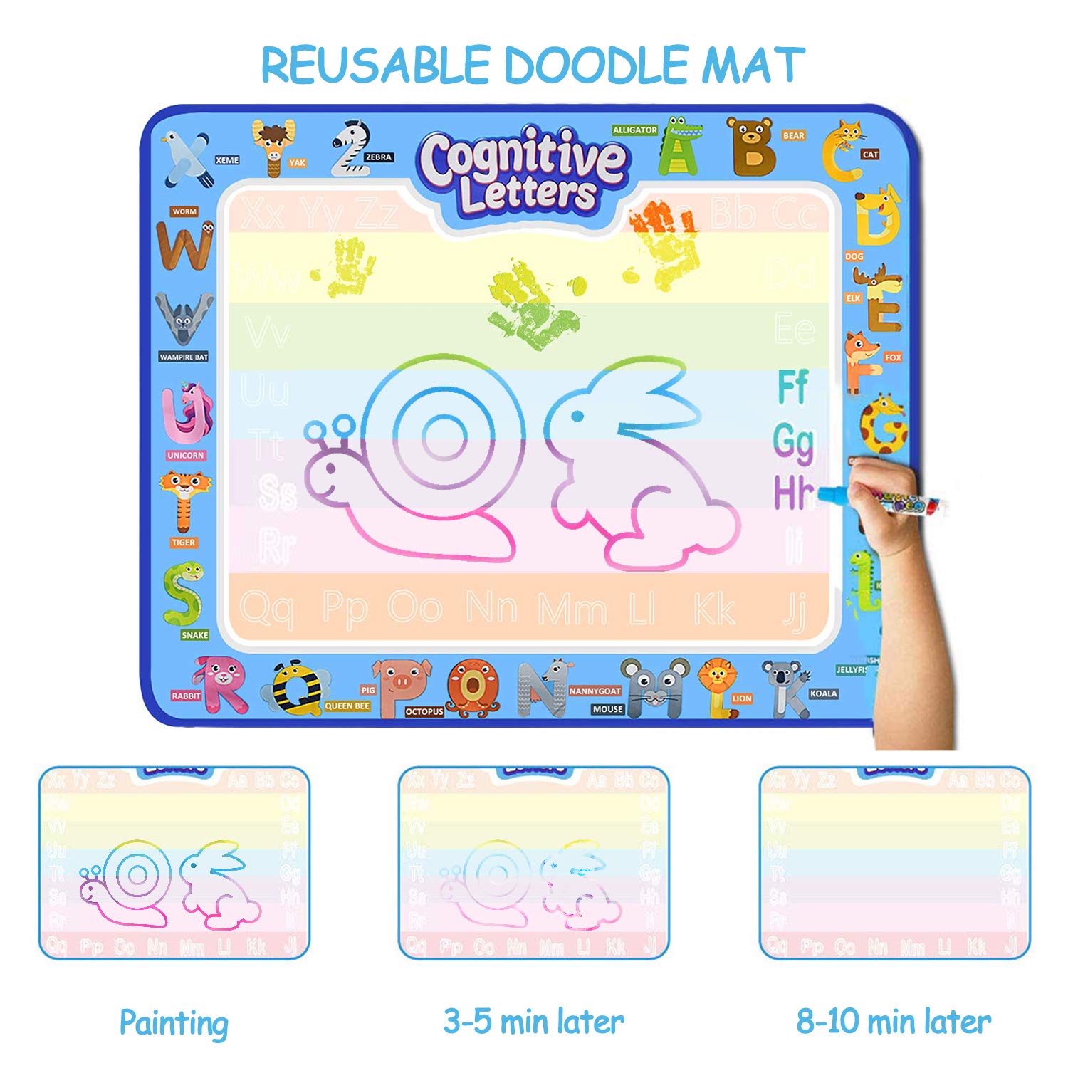 Aqua Magic Doodle Mat, Water Drawing Mats 39.5×31.5 Inches Large, Kids Mess-Free Coloring Painting Writing Pad, Educational Toys Gifts for Boys Girls Toddlers Age 2 3 4 5 6 7 8 Years Old