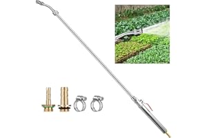 SUCCULENTLOVERS All Metal 29 Inches Sprayer Wand - Replacement Sprayer Wand with 1/4" & 3/8" Brass Barb, Universal Garden Spray Wand, Stainless Steel Pump Spray Wand with Shut Off Valve & 2 Hose Clamps for Garden