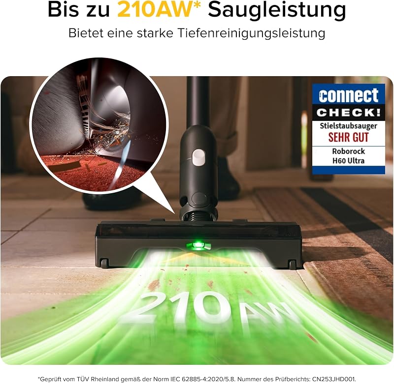 H60 Ultra Akku Staubsauger, 210AW Saugleistung, bis 90Min Laufzeit