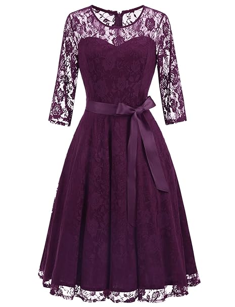 Vestido elegante, de encaje y manga 3/4 para cóctel. Opción de colores.