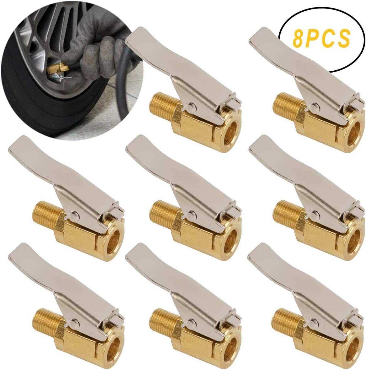 Osuter 8PCS Tire Air Chucks Copper Portable Tyre Valve Connector Car
