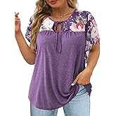 DOLNINE Women's Plus Size Tops Casual Summer Boho Floral Tunics Ruffle Sleeve Crewneck Loose Blouses Shirts