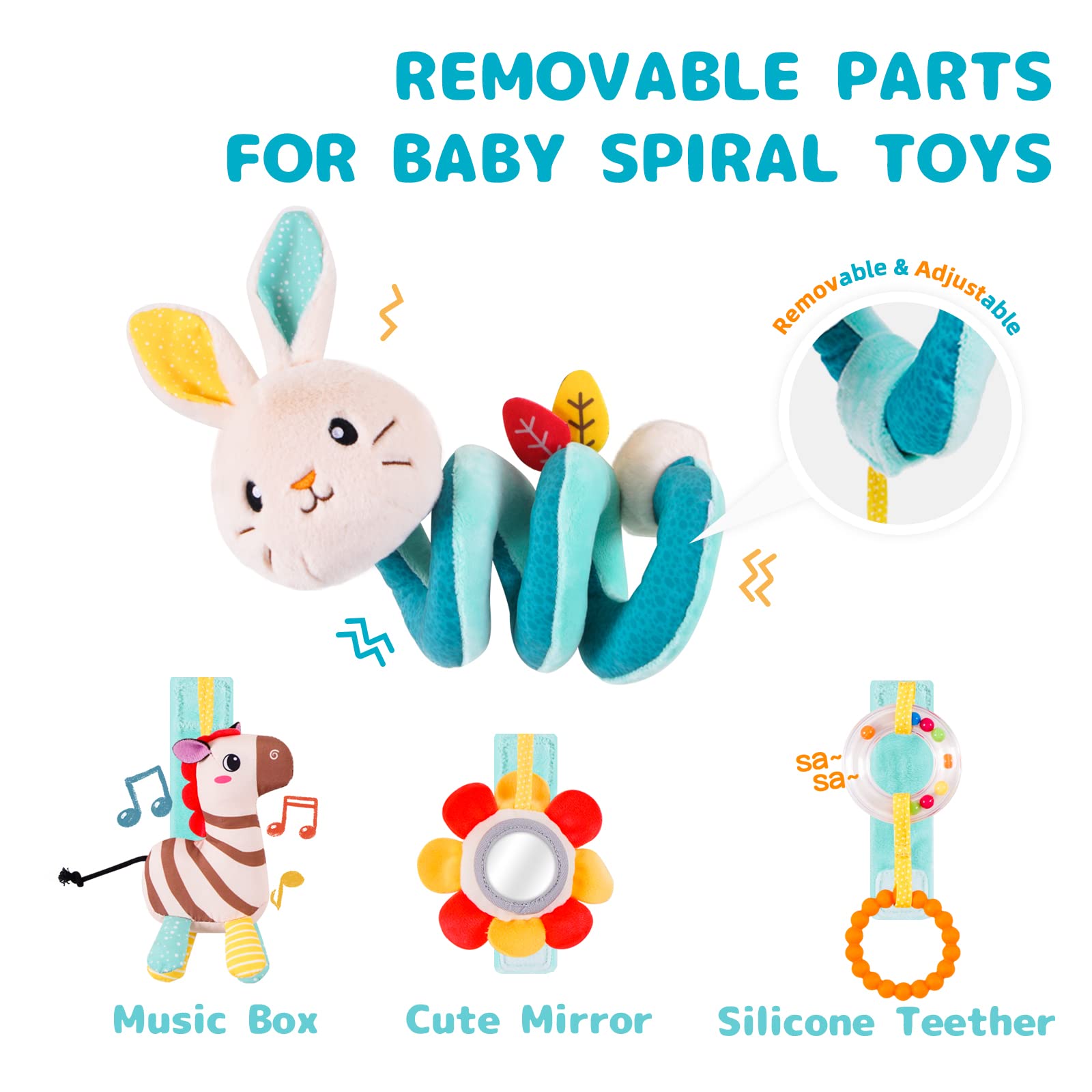 Koty Car Seat Toys, Infant Spiral Plush Toys, Baby Stroller Toys Hanging Crib Activity Toy for CarSeat Crib Bed Stroller, Rabbit Hanging Rattle Gifts for Babies 0-6 Months（Rabbit）
