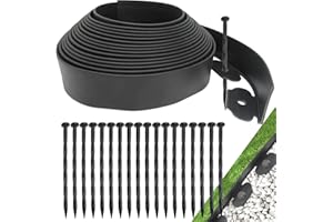 GADENGPLUS Landscape Edging Border No Dig, Plastic Edging for Landscaping, Garden Edging Border,Lawn Edging,Garden Borders,Flower Bed Edging,Rubberific Landscape Edging, (Plastic Stakes, Black-66feet)
