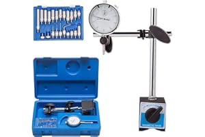 LAIWOO Dial Indicator with Magnetic Base Holder 0-1" Tester Gage Gauge 0.001" Fine Adjustable Long Arm