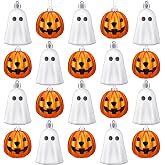 VioraWhite 20 Pcs Halloween Hanging Tree Ornaments Cute Sliver Ghost and Gold Pumpkin Lantern Decoration Mini Plastic Halloween Tree Home Decorations for Holiday Party Decor