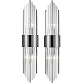 SHAWNKEY 2-Light Modern Wall Sconce Titanium Black Metal with Clear Class Crystal Vanity Wall Sconce Lighting for Bedroom Liv