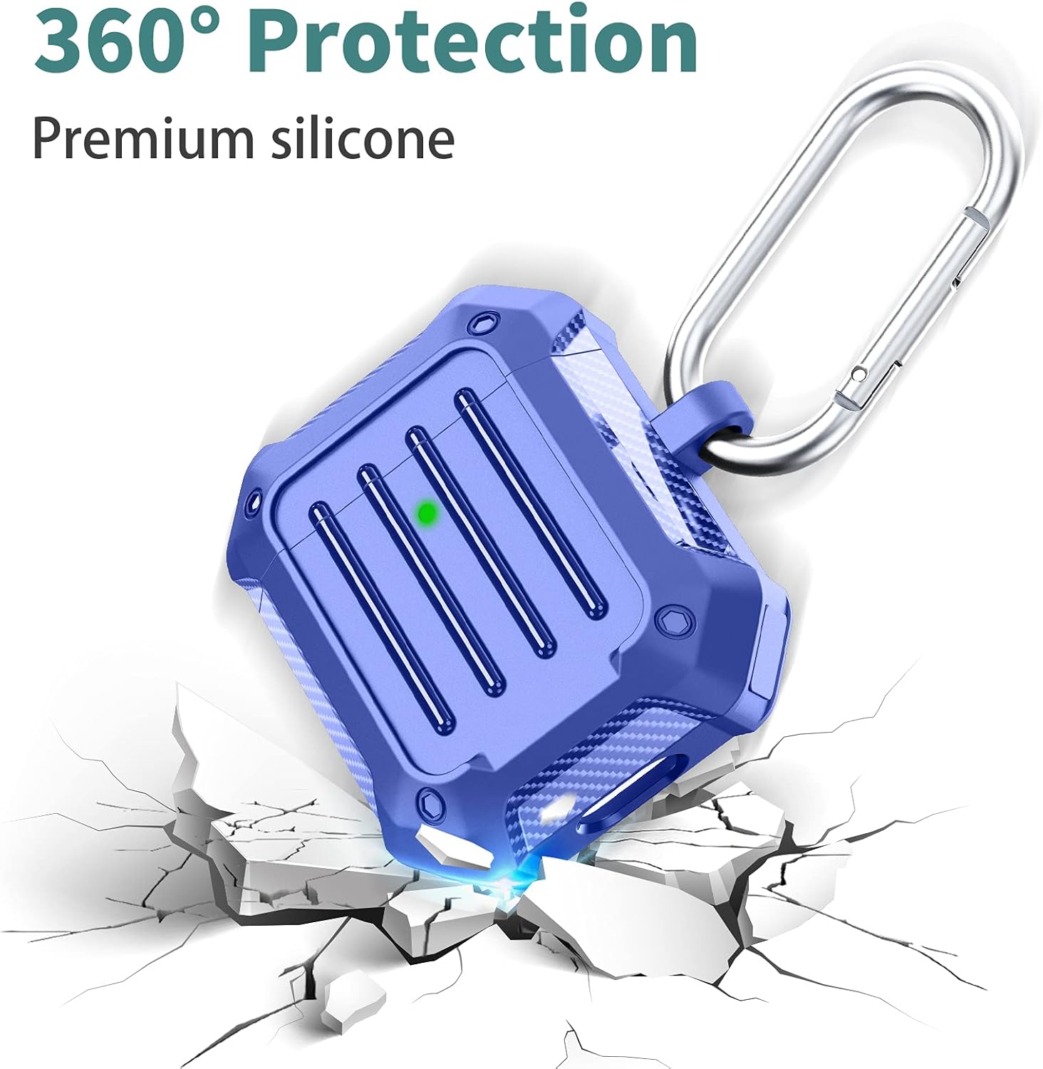 AirPods Case Cover, RFUNGUANGO Full-Body Rugged Shock Proof Protective Skin with Keychain for Men Boy Women with Airpods 2 & 1 Charging Case-Blue