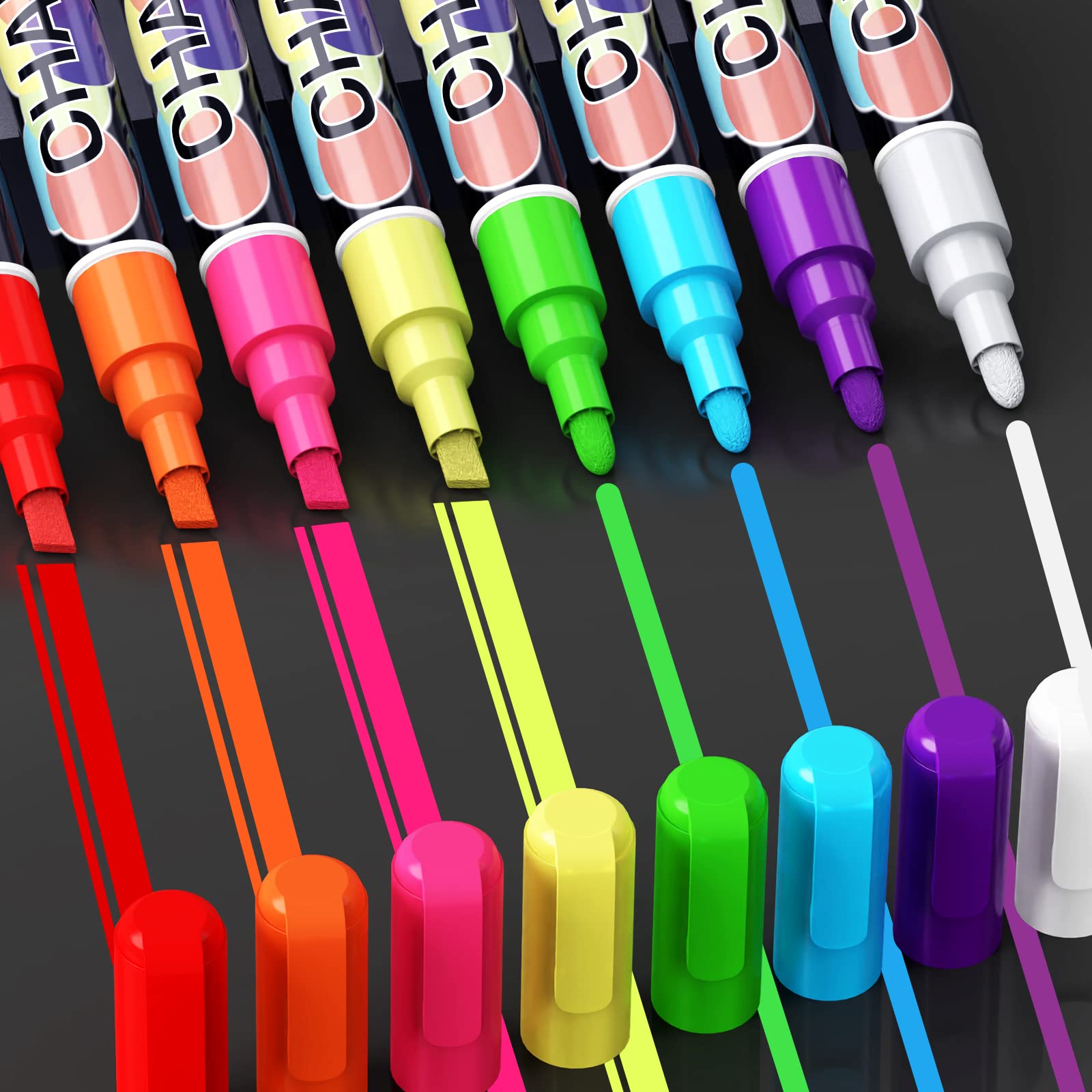 Photo 1 of Liquid Chalk Markers Pens - 8 Colors Washable & Wet Erase Neon Chalk Makers for Blackboard, Chalkboard Signs, Glass Window, Graduation Celebration School Kids Art - Erasable Window Markers for Cars