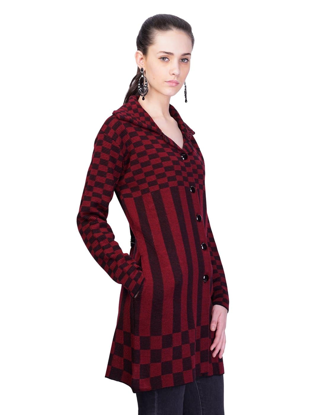montrex maroon long coat for women
