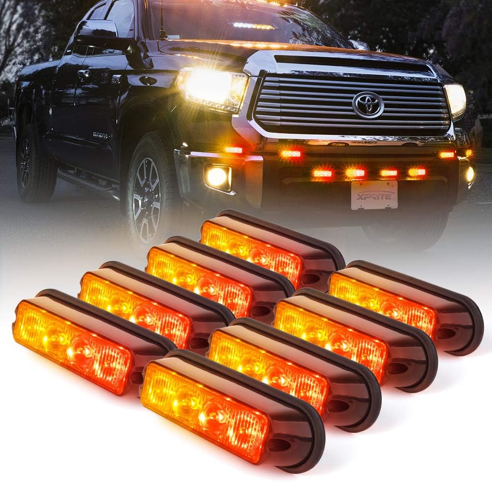 Xprite Red & Amber/Yellow 4 LED 4 Watt Emergency Vehicle Waterproof Surface Mount Deck Dash Grille Strobe Light Warning Police Light Head with Clear Lens - 8 Pack