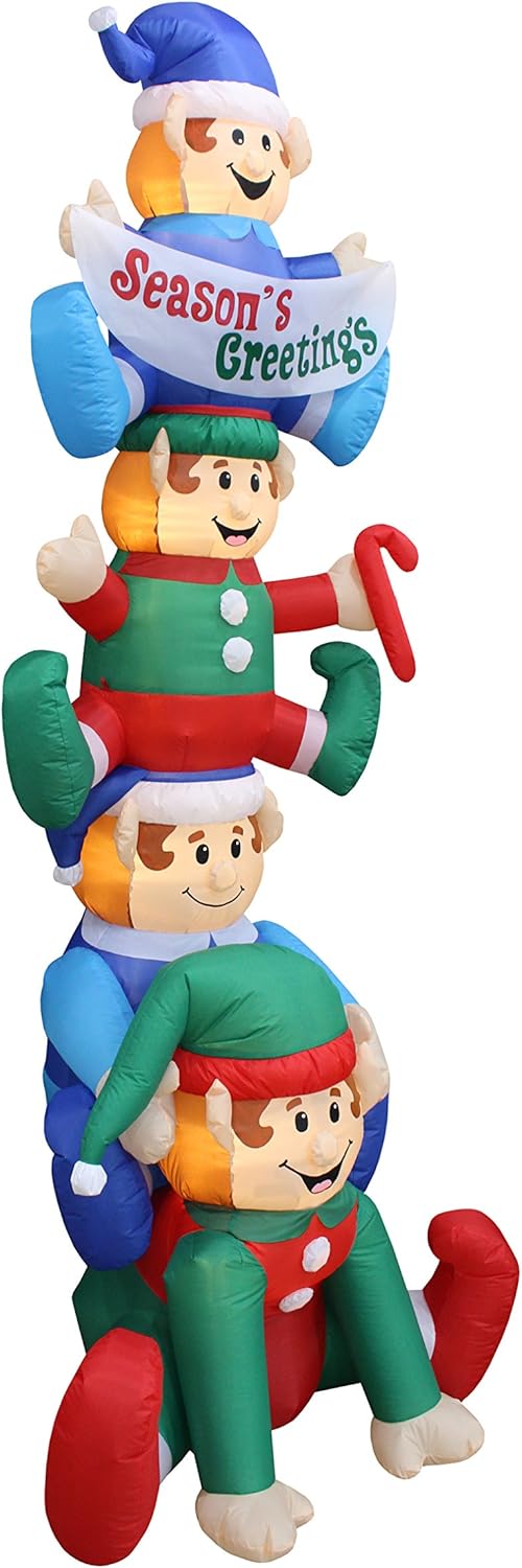 BZB Goods 8 Foot Tall Christmas Inflatable Stacking Elves with LED Lights Decor Outdoor Indoor Holiday Decorations, Blow Up Lighted Christmas Yard Decor, Giant Lawn Inflatable for Home Family Outside
