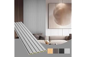 OUZUGIE WPC Acoustic Slat Wall Paneling, 8-Pack 96 x 6 Inches 3D Wall Panels for Interior Wall Decor,Living Room,TV Background,Study Room,Office Spaces,Bedroom,Low Grille (Grey)
