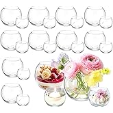24 Pack Glass Bubble Vases,Small flower bud vases bulk,4"W x3"H Set of 12 Pcs Clear Bowl Vase,2.6"W x2.2"H Set of 12 Pcs Round Candle Holders,Mini Globe Vase Centerpiece for Wedding Party,Home Decor
