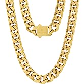 KRKC&CO Gold Chain for Men 8/12/14mm, 18k Miami Thick Cuban Link Necklace,Brithday Father Day Gift for Him from Wife, 4-Side Cut, Hip Hop Jewelry, Anti-Allergies No Fading