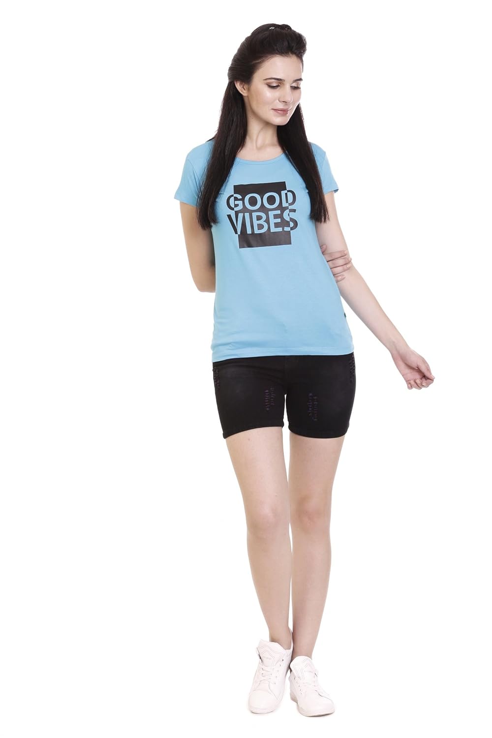 goldstroms solid women's round neck printed sports/yoga/casual t-shirt/top