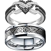 Meilord Infinite Love Heart Shaped Ring Set for Her and Him Silver Celtic Dragon Ring Matching Lover Couple Rings for Wedding Bands Anniversary Engagement Promise Rings Bridal Sets